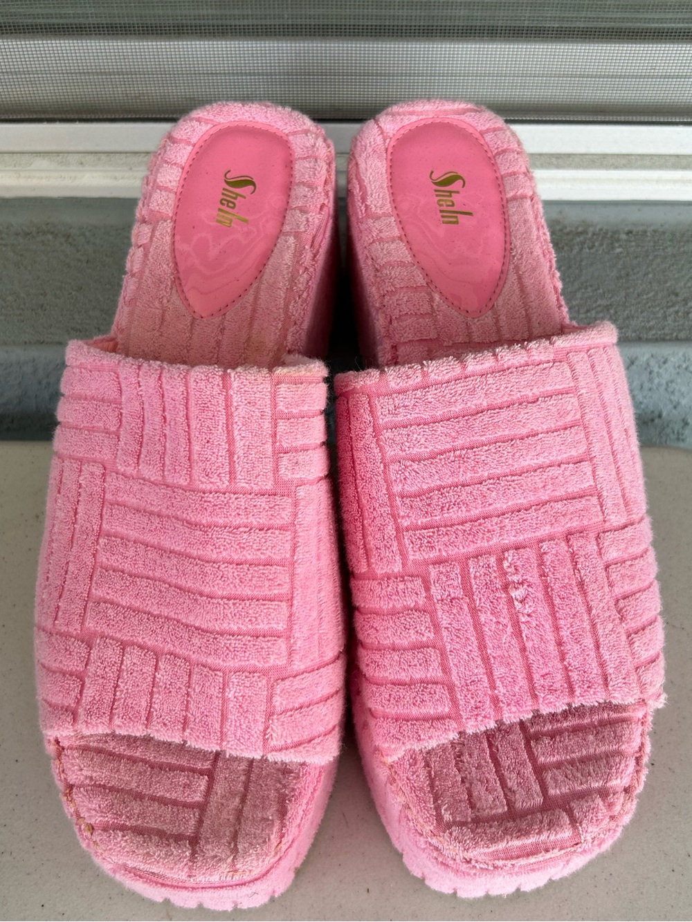 SHEIN Pink Terry Cloth Platform Slide Sandals Open Toe Casual Summer Size 10